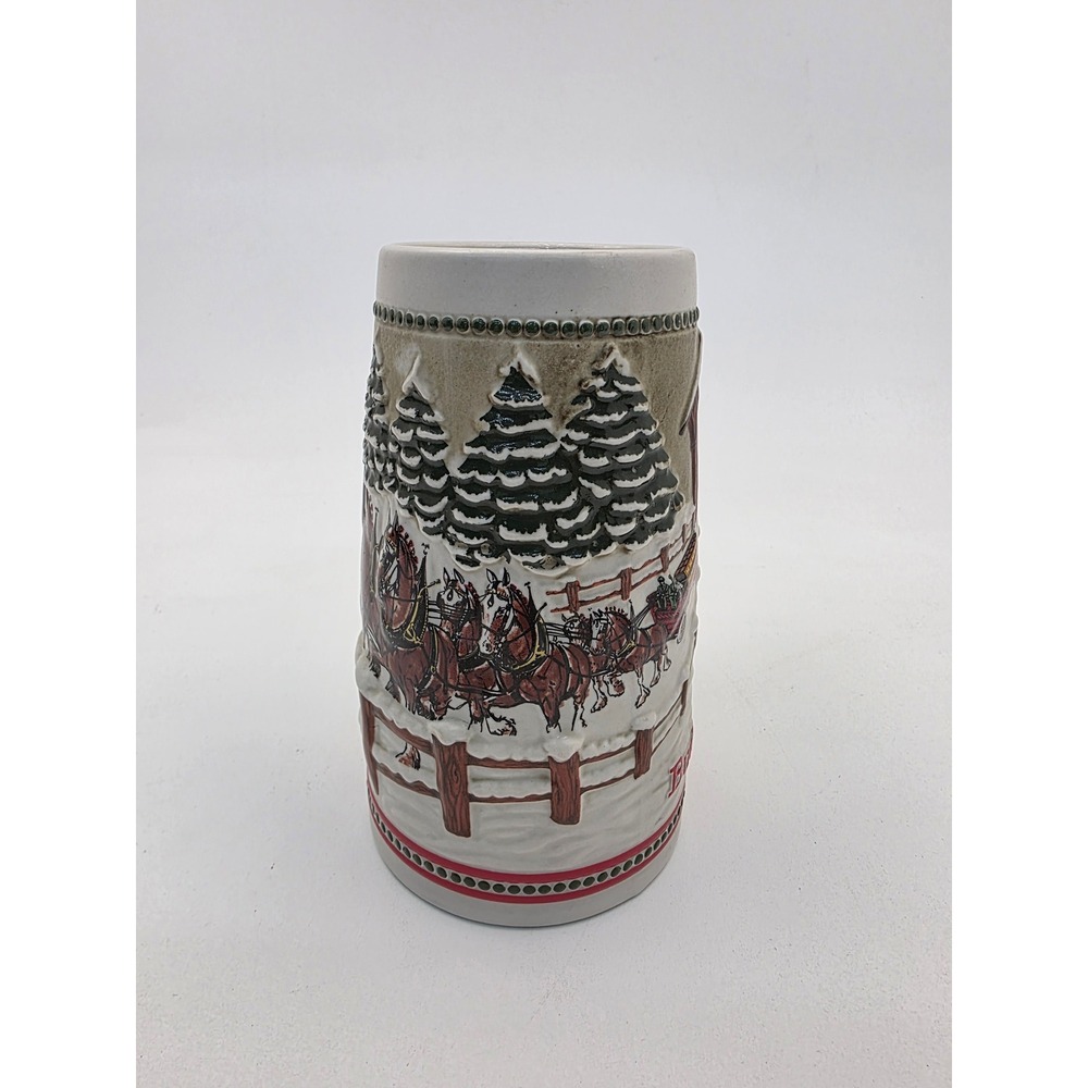 Budweiser Holiday Stein Clydesdales Winter Scene Ceramic Beer Mug - Picture 2 of 3